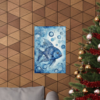 Abstract fish blue 5 Matte Vertical Posters