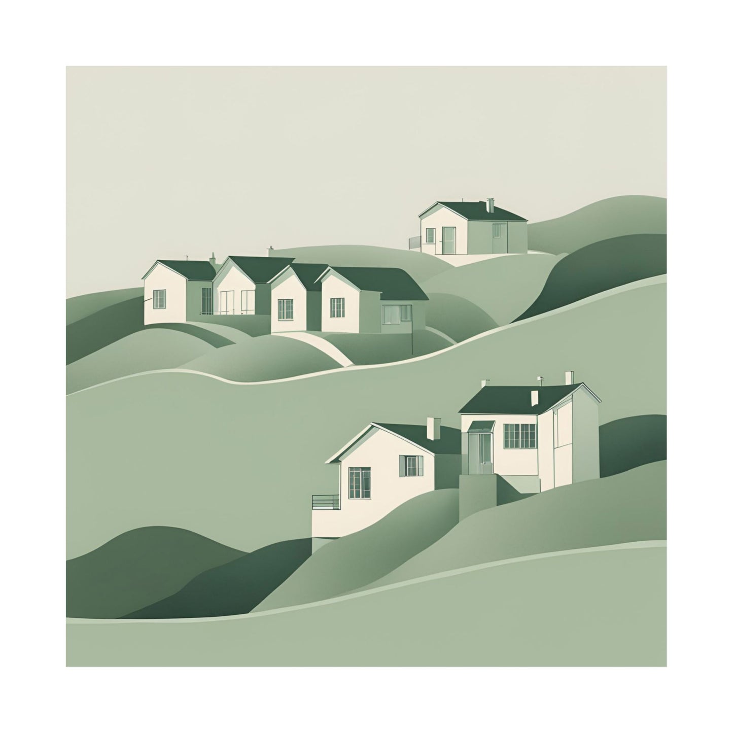 On The Hillside Green 5 Matte Square Posters