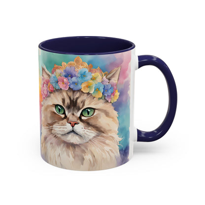 Floral Siamese Cat 02 Accent Coffee Mug - 11oz Perfect for Cat Lovers & Gifts
