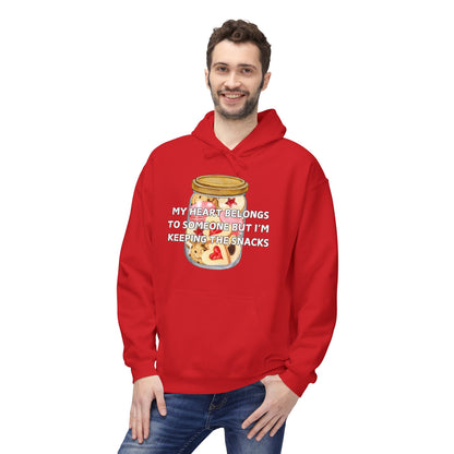 My Heart Belongs To Someone But I’m Keeping The Snacks Mens Valentines Hoodie