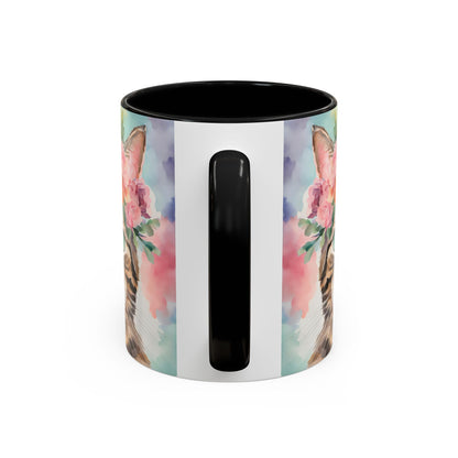 Floral Tabby Cat 01 Accent Coffee Mug - 11oz Perfect for Cat Lovers & Gifts
