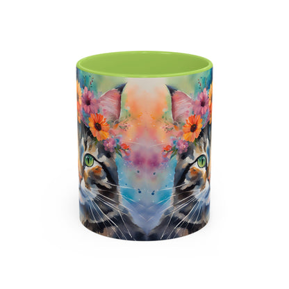 Floral Tabby Cat 04 Accent Coffee Mug - 11oz Perfect for Cat Lovers & Gifts