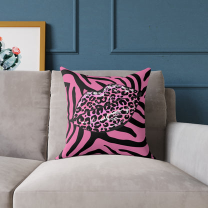 Pink Zebra Lips Poly Pillow
