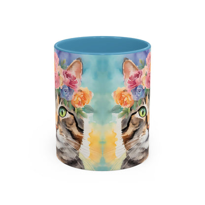 Floral Tabby Cat 01 Accent Coffee Mug - 11oz Perfect for Cat Lovers & Gifts