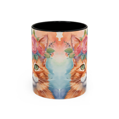 Floral Ginger Cat 01 Accent Coffee Mug - 11oz Perfect for Cat Lovers & Gifts