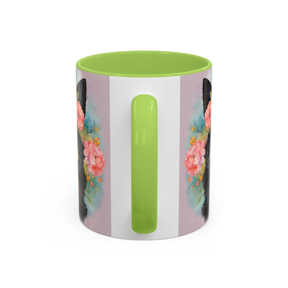 Floral Black Cat 01 Accent Coffee Mug - 11oz Perfect for Cat Lovers & Gifts