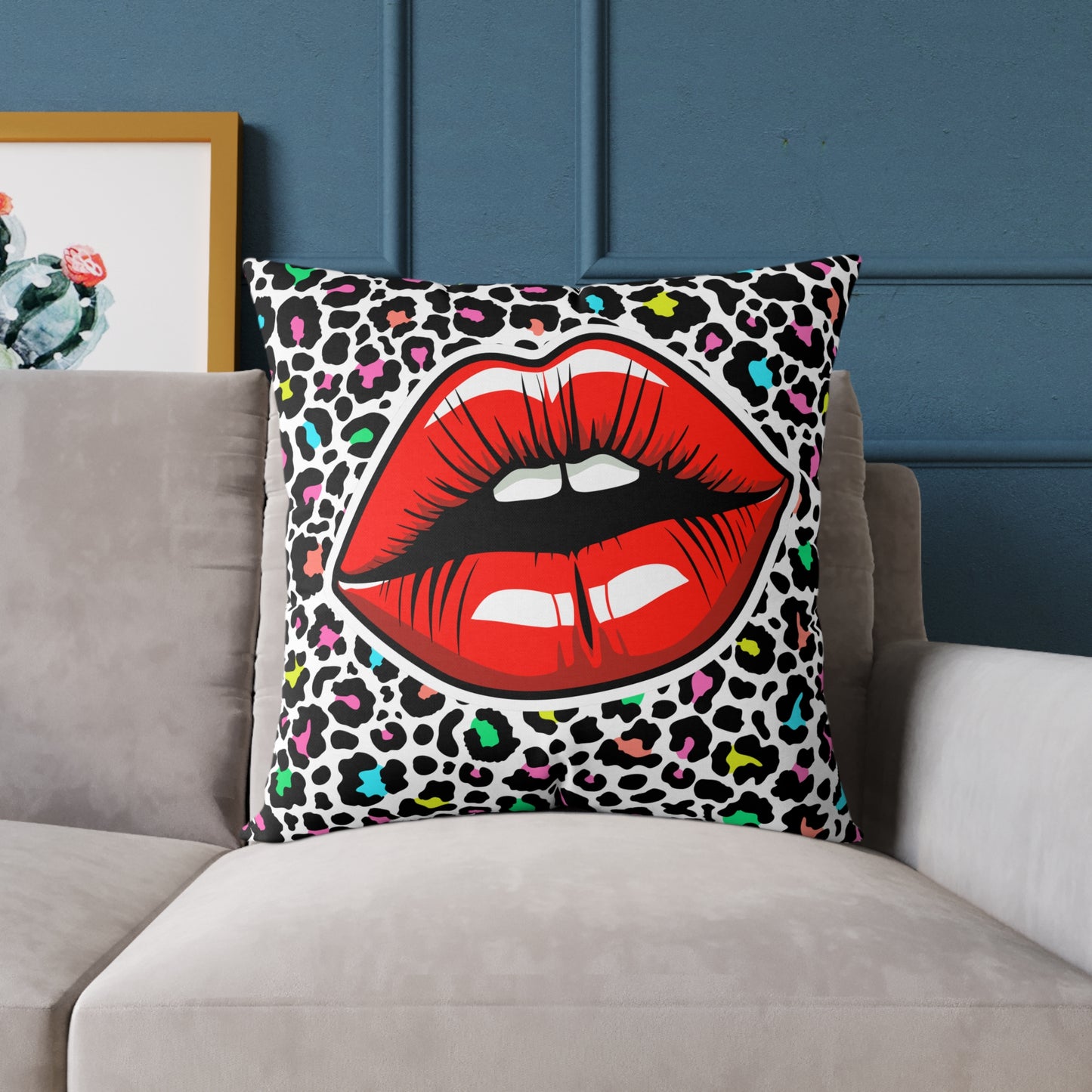 Multicoloured Cheetah Lips Poly Pillow