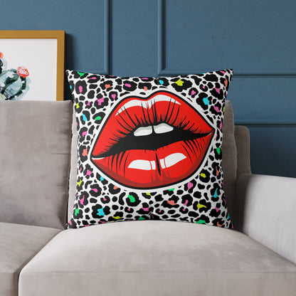 Multicoloured Cheetah Lips Poly Pillow