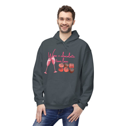 Wine + Chocolate = True Love Unisex Valentines Hoodie