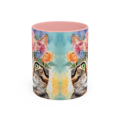 Floral Tabby Cat 01 Accent Coffee Mug - 11oz Perfect for Cat Lovers & Gifts