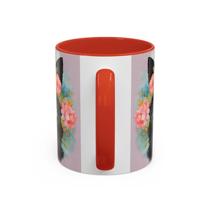 Floral Black Cat 01 Accent Coffee Mug - 11oz Perfect for Cat Lovers & Gifts