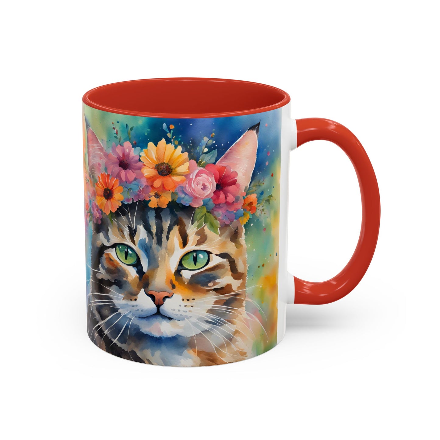 Floral Tabby Cat 04 Accent Coffee Mug - 11oz Perfect for Cat Lovers & Gifts