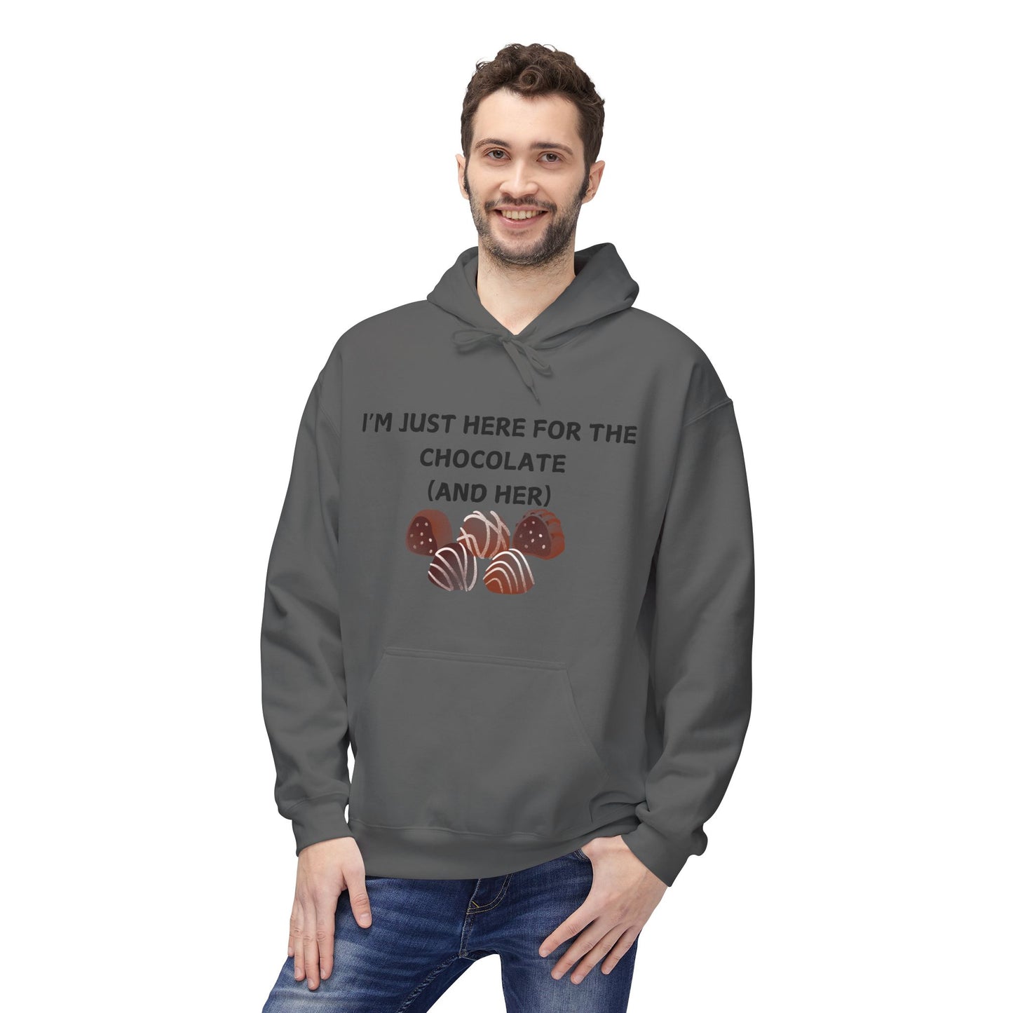 I’m Just Here For The Chocolate (And Her) Mens Valentines Hoodie