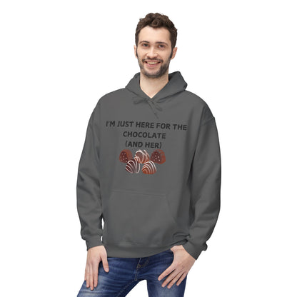 I’m Just Here For The Chocolate (And Her) Mens Valentines Hoodie