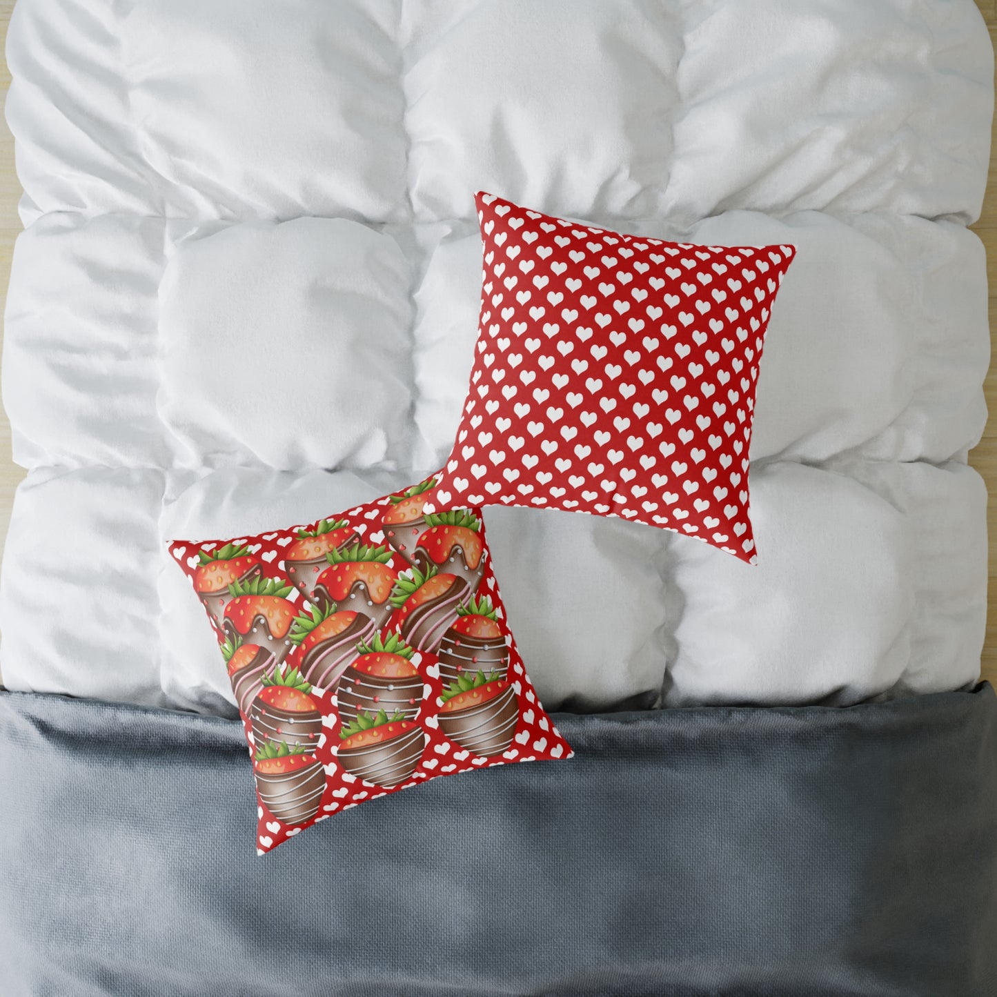 Valentine Chocolate Covered Strawberries 2 Poly Pillow