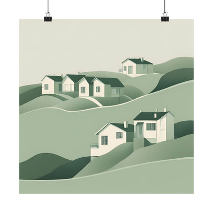 On The Hillside Green 5 Matte Square Posters