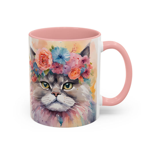 Floral Siamese Cat 03 Accent Coffee Mug - 11oz Perfect for Cat Lovers & Gifts