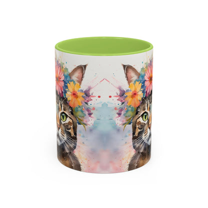 Floral Tabby Cat 03 Accent Coffee Mug - 11oz Perfect for Cat Lovers & Gifts