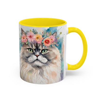 Floral Siamese Cat 01 Accent Coffee Mug - 11oz Perfect for Cat Lovers & Gifts