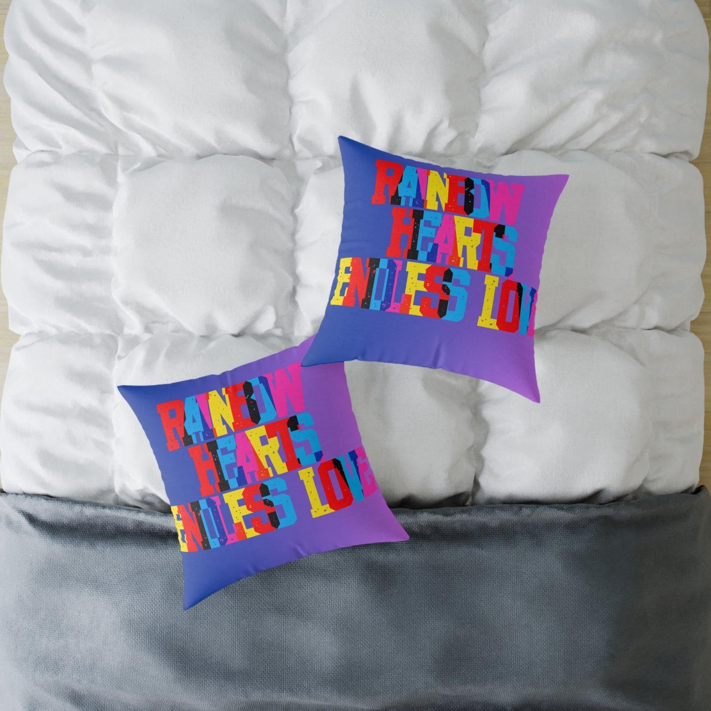 Rainbow Hearts Endless Love Poly Pillow