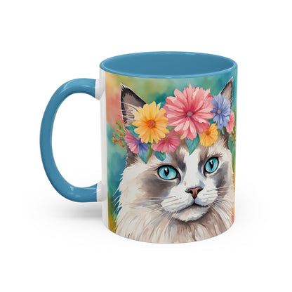 Floral Rag Doll Cat 01 Accent Coffee Mug - 11oz Perfect for Cat Lovers & Gifts