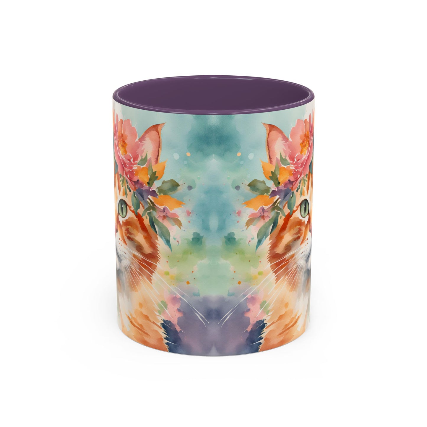 Floral Ginger Cat 02 Accent Coffee Mug - 11oz Perfect for Cat Lovers & Gifts