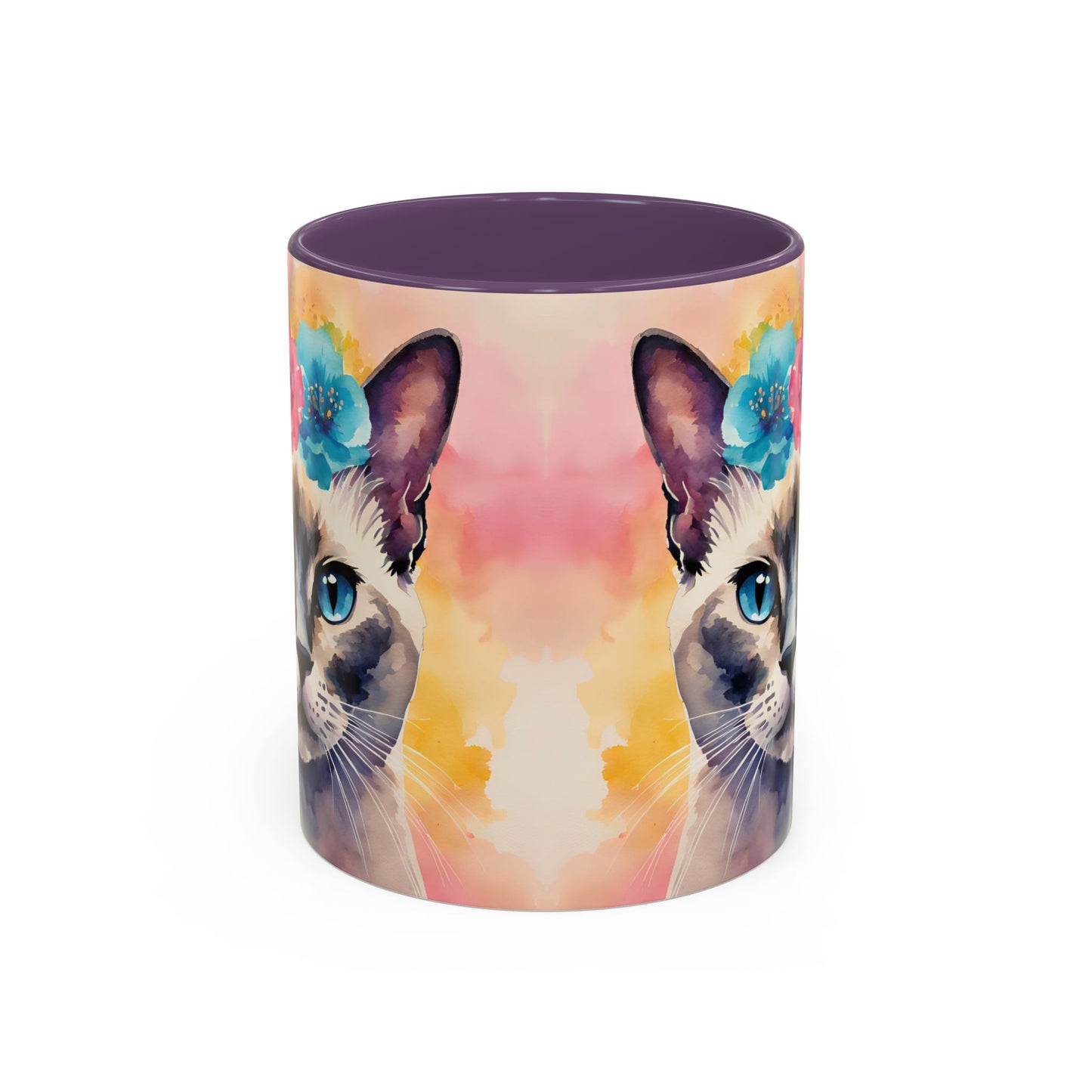 Floral Siamese Cat 04 Accent Coffee Mug - 11oz Perfect for Cat Lovers & Gifts