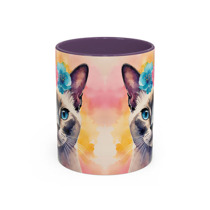 Floral Siamese Cat 04 Accent Coffee Mug - 11oz Perfect for Cat Lovers & Gifts