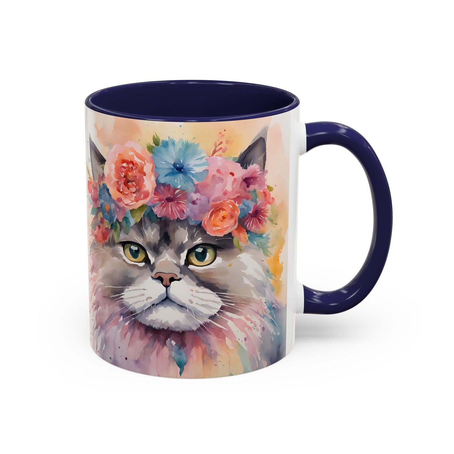 Floral Siamese Cat 03 Accent Coffee Mug - 11oz Perfect for Cat Lovers & Gifts