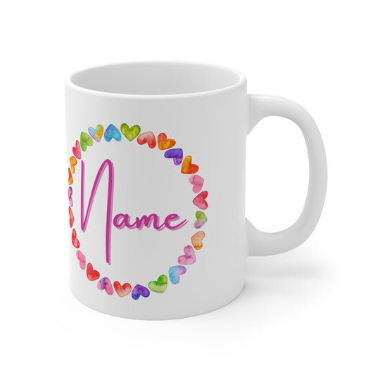 (Personizable) Multicolor Hearts Valentines Mug Ceramic 11oz