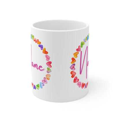 (Personizable) Multicolor Hearts Valentines Mug Ceramic 11oz
