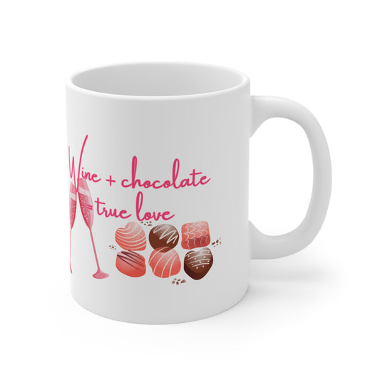 Wine + Chocolate = True Love Valentines Mug Ceramic 11oz