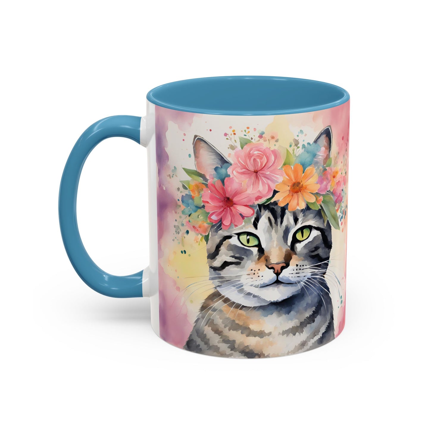Floral Tabby Cat 02 Accent Coffee Mug - 11oz Perfect for Cat Lovers & Gifts
