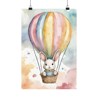 Nursery Bunny in a Hot Air Ballon 1 Matte Vertical Posters