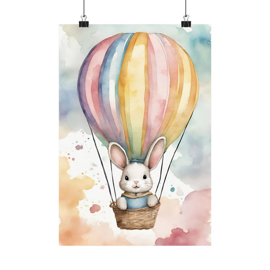 Nursery Bunny in a Hot Air Ballon 1 Matte Vertical Posters