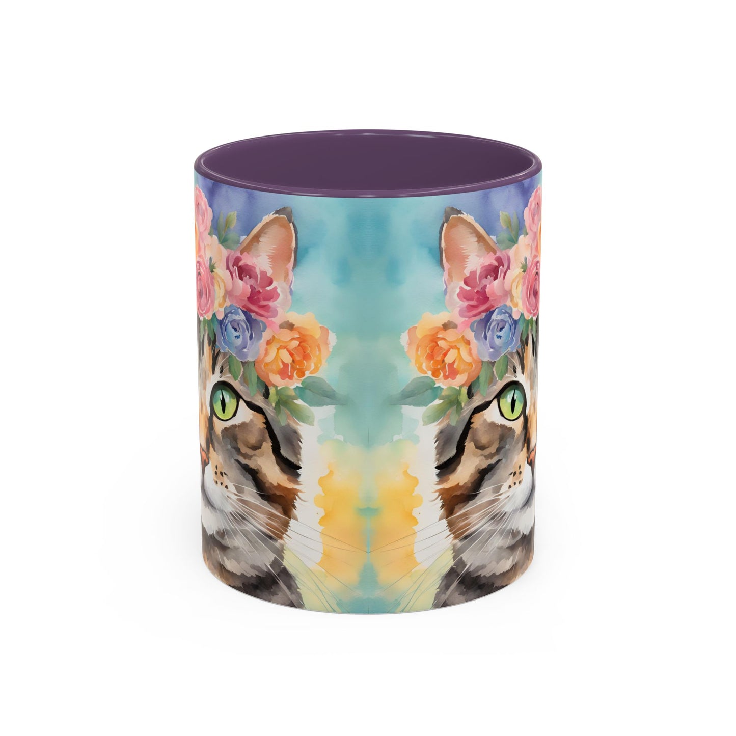 Floral Tabby Cat 01 Accent Coffee Mug - 11oz Perfect for Cat Lovers & Gifts