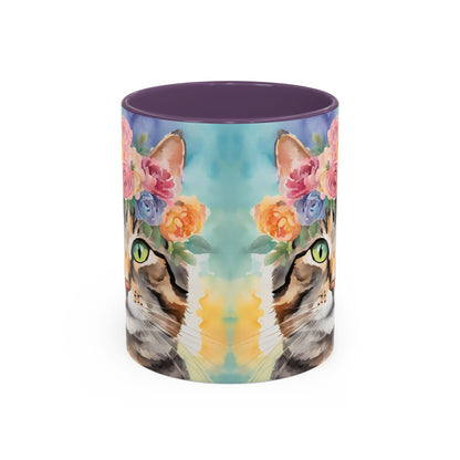 Floral Tabby Cat 01 Accent Coffee Mug - 11oz Perfect for Cat Lovers & Gifts