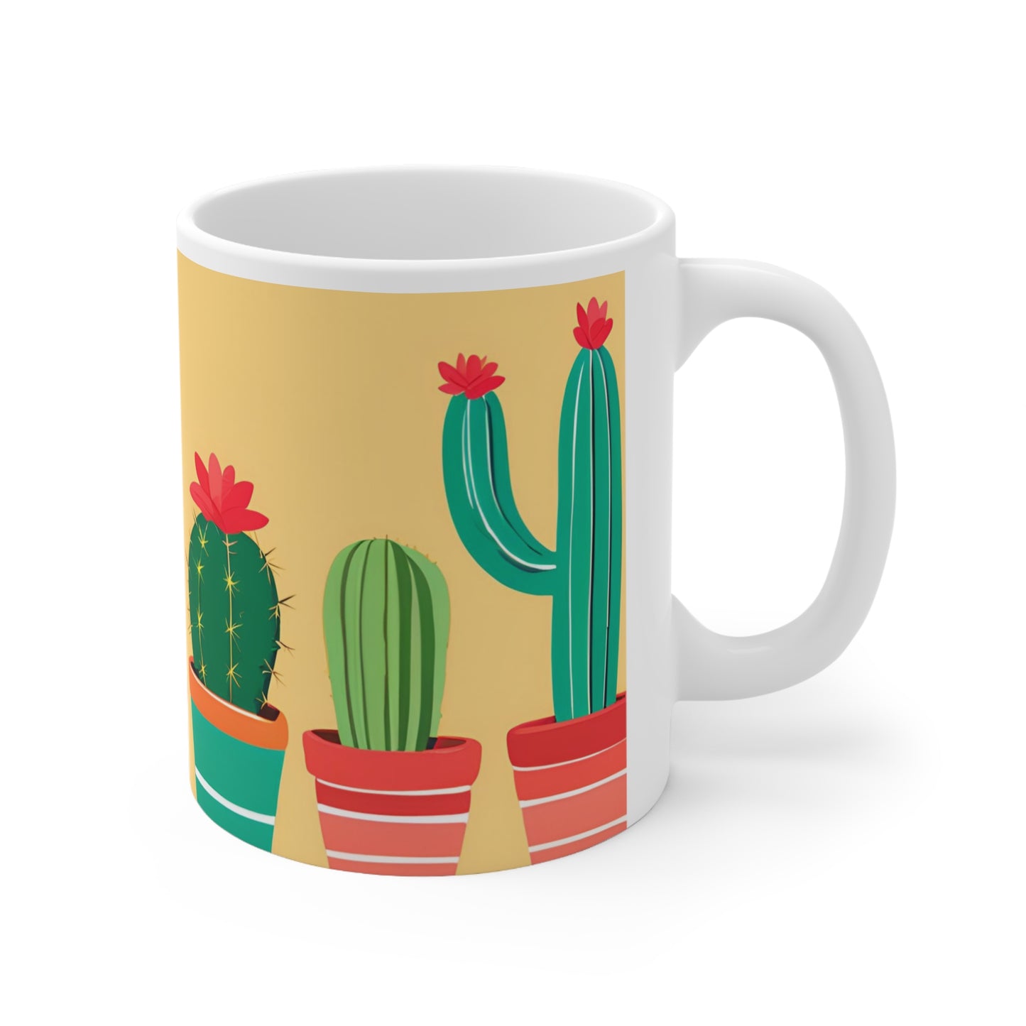 Playful Cacti 3 White Ceramic Mug 11oz