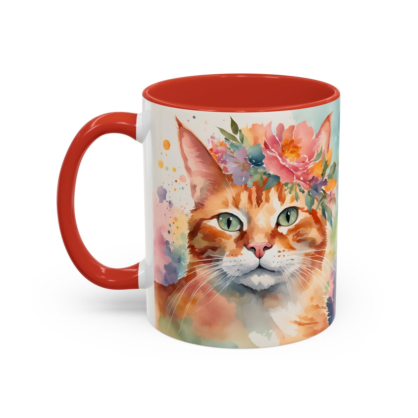 Floral Ginger Cat 02 Accent Coffee Mug - 11oz Perfect for Cat Lovers & Gifts