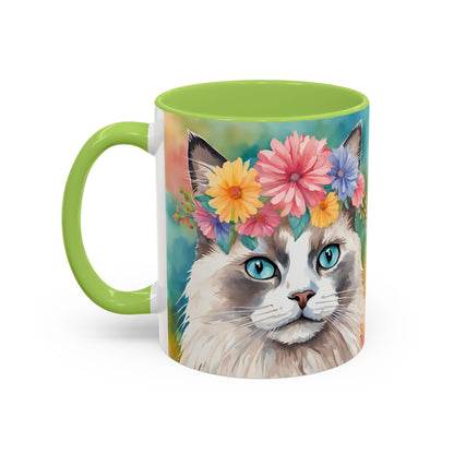 Floral Rag Doll Cat 01 Accent Coffee Mug - 11oz Perfect for Cat Lovers & Gifts