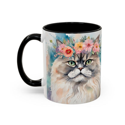 Floral Siamese Cat 01 Accent Coffee Mug - 11oz Perfect for Cat Lovers & Gifts
