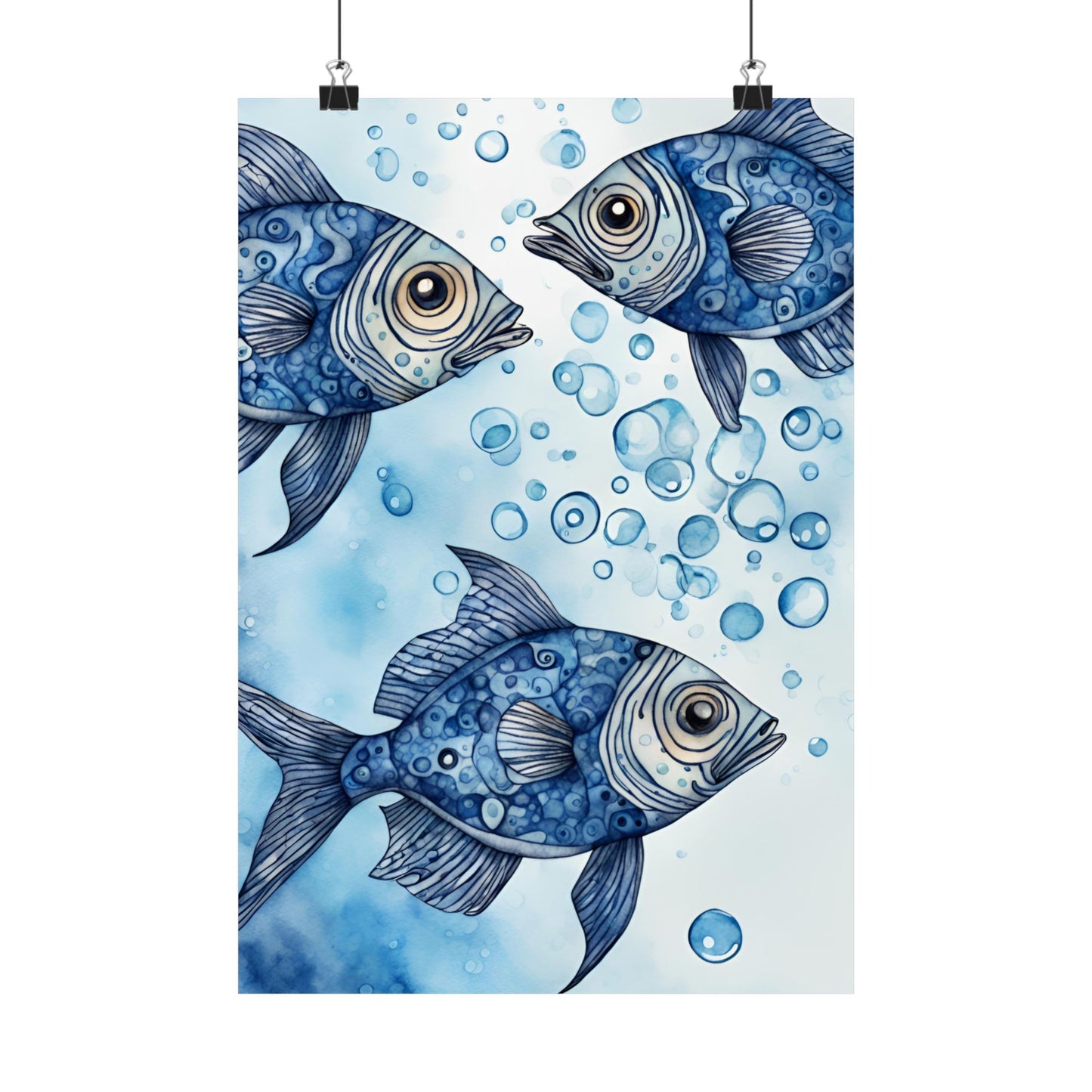 Abstract fish blue 1 Matte Vertical Posters