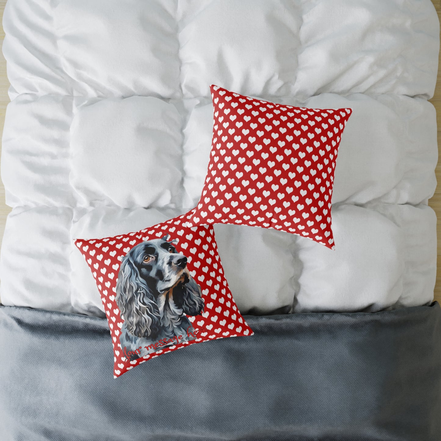 Personalized Valentine Blue Roan Cocker Spaniel Poly Cushion/Pillow 5 sizes