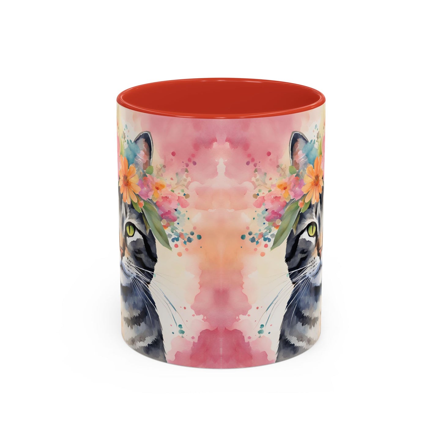 Floral Tabby Cat 02 Accent Coffee Mug - 11oz Perfect for Cat Lovers & Gifts