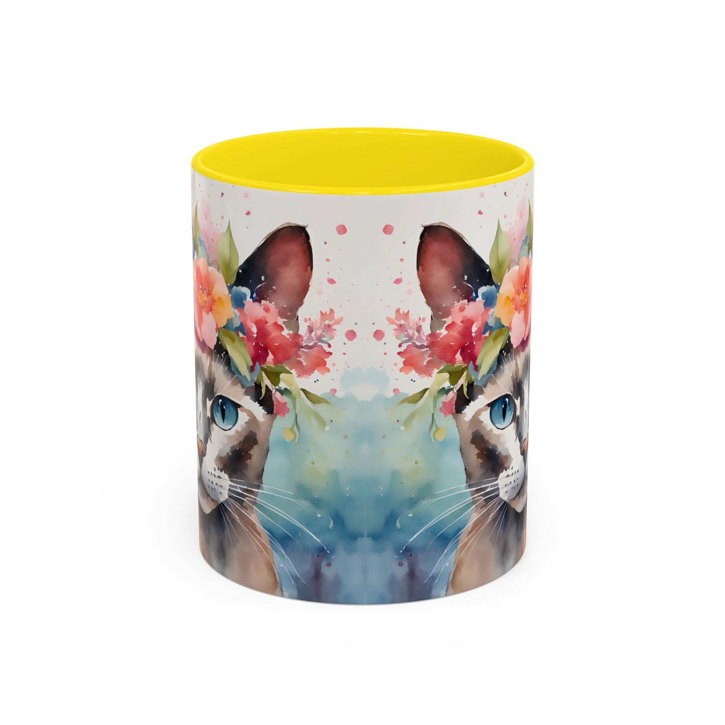 Floral Siamese Cat 03 Accent Coffee Mug - 11oz Perfect for Cat Lovers & Gifts
