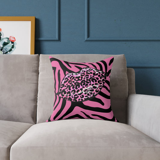 Pink Zebra Lips Poly Pillow