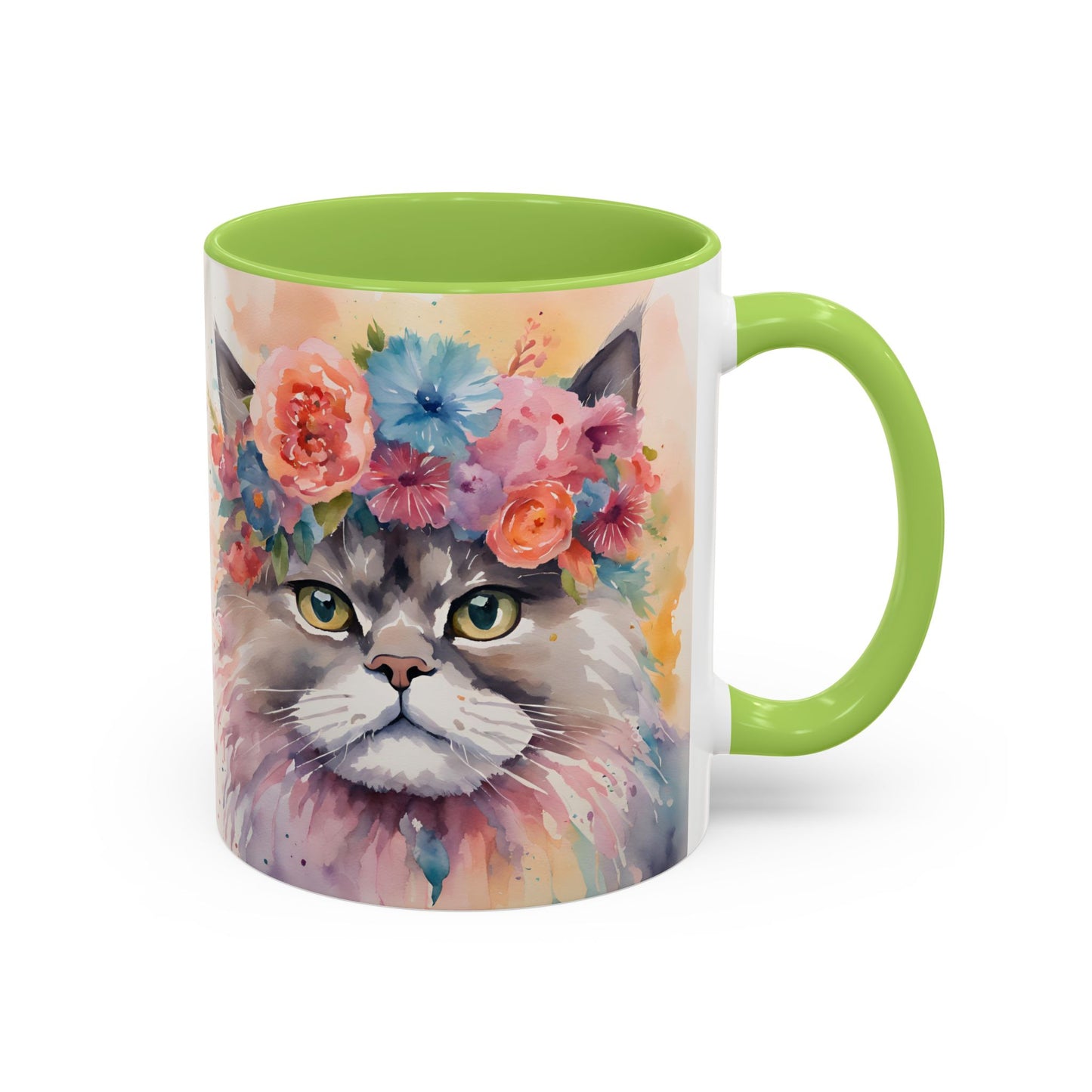 Floral Siamese Cat 03 Accent Coffee Mug - 11oz Perfect for Cat Lovers & Gifts