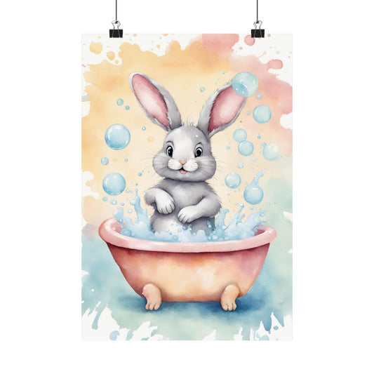 Nursery Bunny in the Bath 1 Matte Vertical Posters