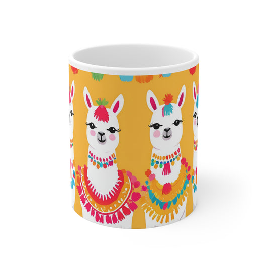 Playful Llama 7 White Ceramic Mug 11oz