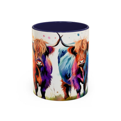 Multicoloured Highland Cow 2 Accent Mug 11oz